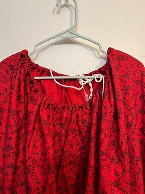 Red Floral Cotton Maxi Renaissance Skirt